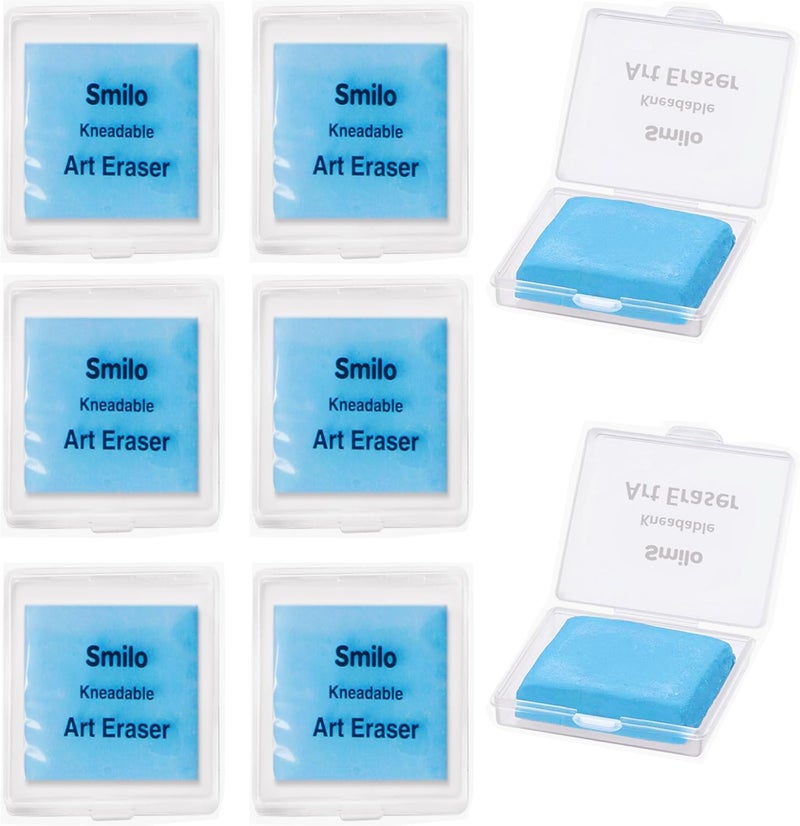 Smilo 8-Pack Blue Kneaded Erasers | Moldable & Dust-Free Putty Eraser | No Smudge Art Eraser with Case for Drawing - Image 1